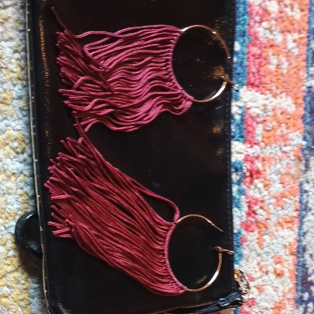 Elegant Burgundy Fringe Hoop Earrings